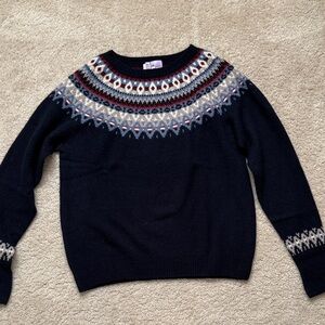 Brora x TROY Navy Supersoft Lambswool Fair Isle Sweeter Medium
